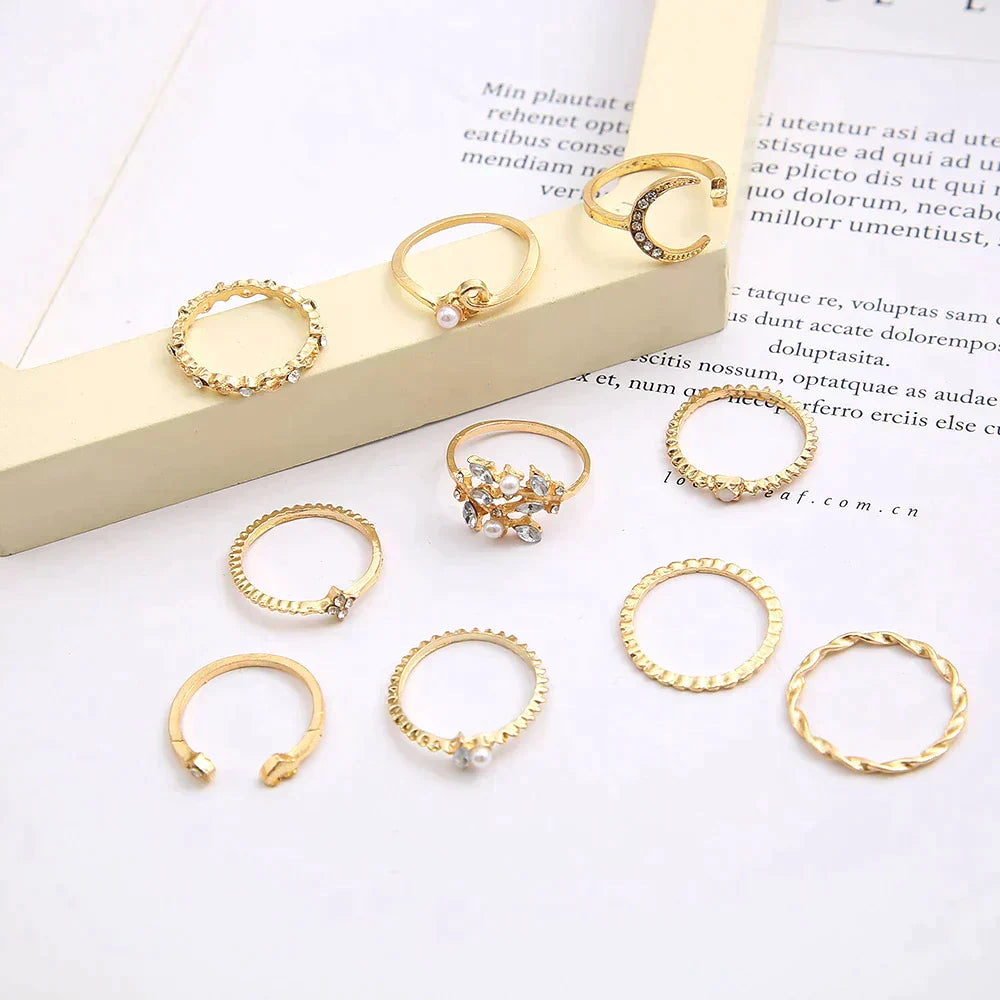 Boho™ | Set of 10 Pairs of Rings in Silver and Gold