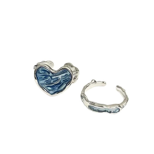 Amora™ | Silver Ring with Blue Heart-Shaped Stone