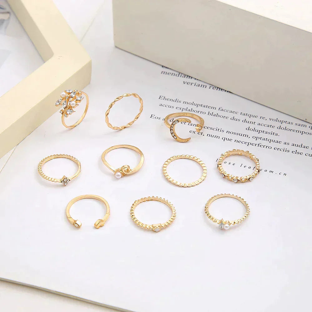 Boho™ | Set of 10 Pairs of Rings in Silver and Gold