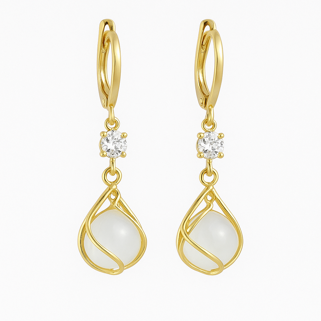 Aurelia™ | White Gold Drop Earrings with White Opal for Women