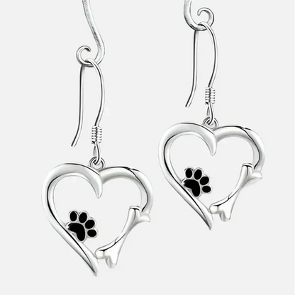 Yaritza™ | Silver Paw and Heart Earrings