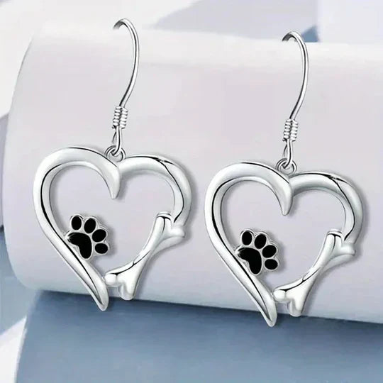 Yaritza™ | Silver Paw and Heart Earrings