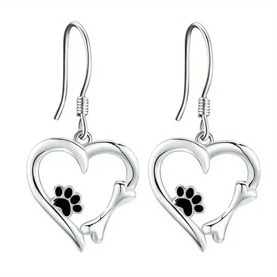 Yaritza™ | Silver Paw and Heart Earrings